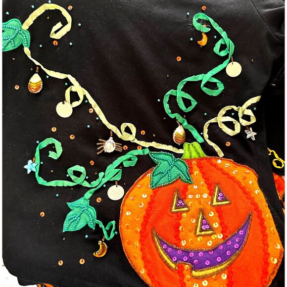 VTG  Jack B Quick Jack O Lantern Top Small  Halloween Black Embellished Applique - Picture 4 of 12